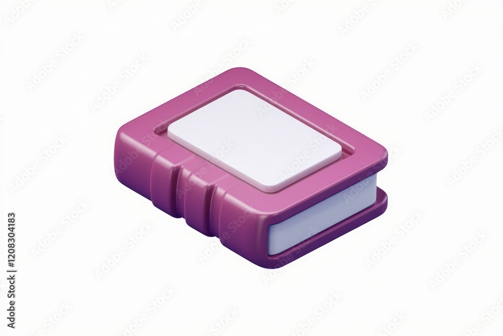 Poster a 3d rendering of a book icon, purple with a white cover, symbolizing digital reading or e-books.
