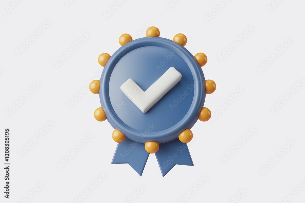 Poster A 3D rendered blue badge with a white checkmark, signifying approval or completion.
