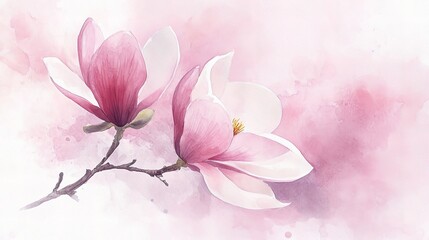 Elegant Watercolor Magnolia Flower on Subtle Pink Background
