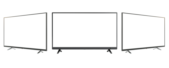 Set of three screens or monitors with transparent space to place an image, isolated on a transparent or white background. Cutout