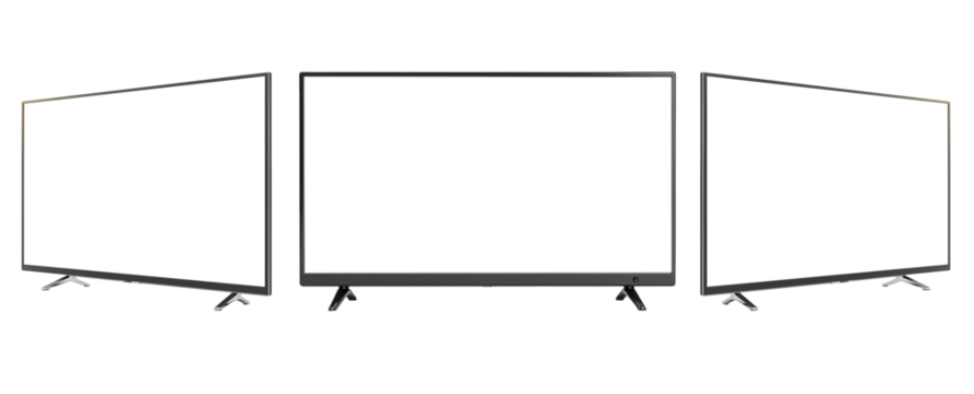 Set of three screens or monitors with transparent space to place an image, isolated on a transparent or white background. Cutout