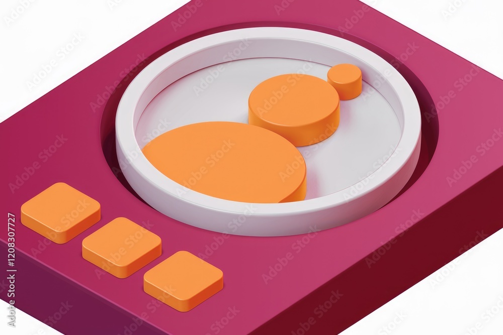 Aufkleber Abstract 3D rendering of orange circles inside a pink device with buttons.