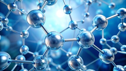 Realistic Molecular Structure with Transparent Atoms and Glowing Bonds on a Soft Gradient Background for Scientific Innovation