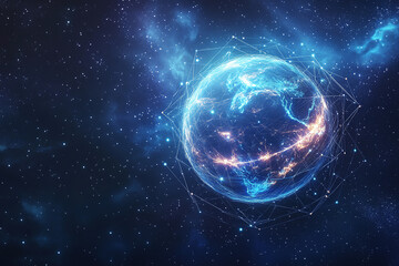 Obraz premium Futuristic Global Network with Digital Connections and Glowing Data Points in a Tech-Inspired Abstract Earth Design