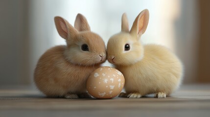 Adorable chick and bunny with easter egg in ultra realistic style