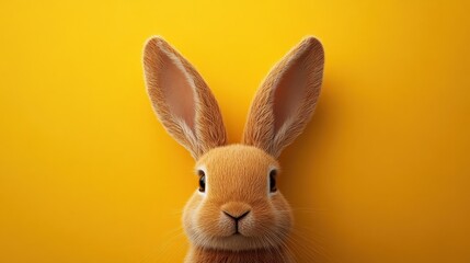 Obraz premium Cute brown easter bunny ears on yellow background for minimalist spring design