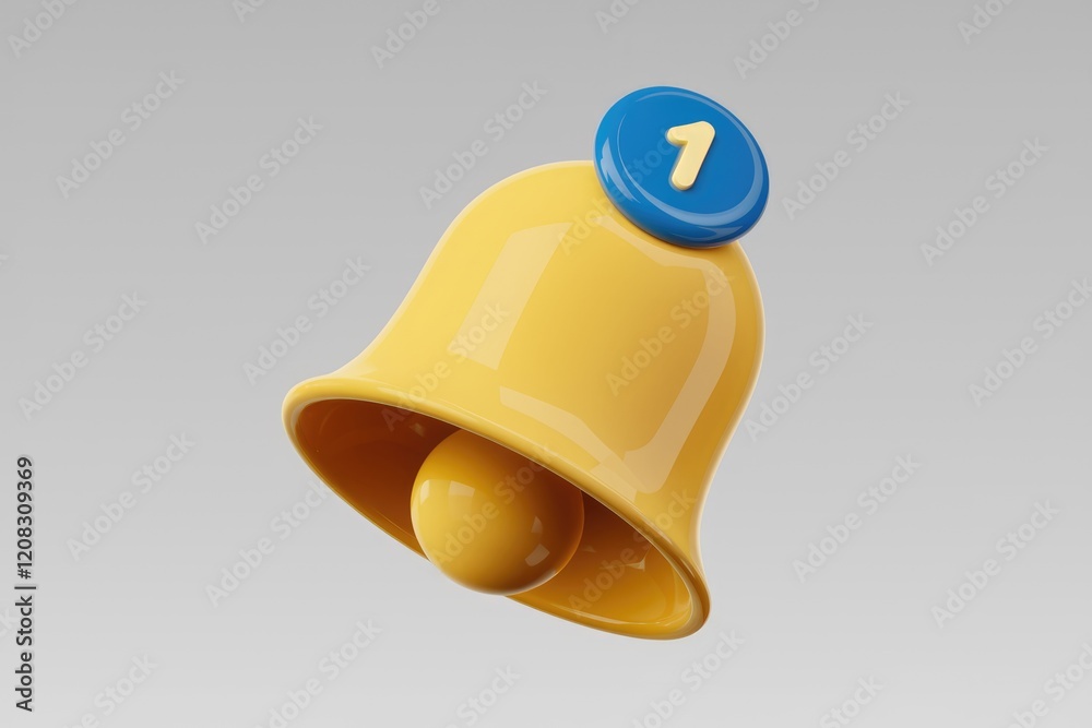 Poster a yellow bell with a blue circle showing the number one, signifying a notification.