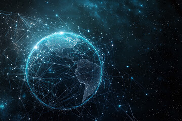 Obraz premium Futuristic Global Network with Digital Connections and Glowing Data Points in a Tech-Inspired Abstract Earth Design