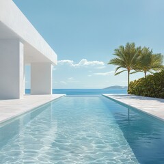 Fototapeta premium Secluded tropical retreats by the ocean luxury resort vibrant environment sunny viewpoint tropical paradise concept