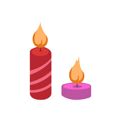 Cartoon burning candles. Cute sticker  for Valentine's day. Clip art illustration isolated on white background