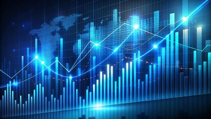 Futuristic Stock Market Graph with Real-Time Data and Analytics on a Dark Blue Background for Financial and Trading Visuals