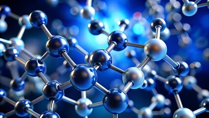 Hyper-Realistic Molecular Bonds with Transparent Spheres and Glowing Connections on a Light Blue Gradient Background