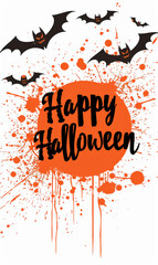 Creative Halloween Design with Bats and Orange Paint Splatter Background Perfect for Spooky Season Celebrations and Festive Decor Ideas