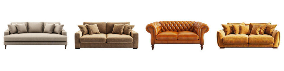 Fototapeta premium The allure of sofa furniture isolated on transparent background, PNG die-cut, Set of