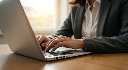 Close Up on Hands of a Female Specialist Working on Laptop
