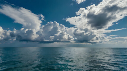 Obraz premium Calm weather on sea or ocean with clouds
