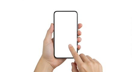 Mobile smart phone screen mock up, smartphone display mockup in hand with finger tapping