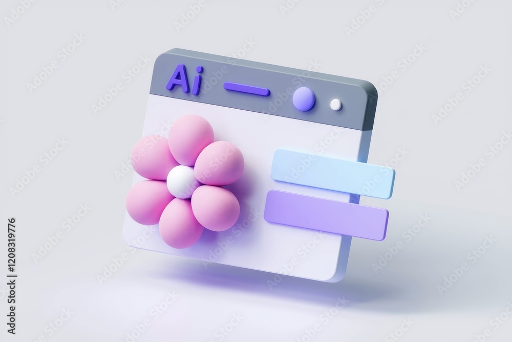 Poster 3d rendered ai interface with a pink flower, representing ai-generated art or design.