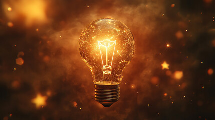A floating lightbulb surrounded by stars, symbolizing big ideas and creativity, with a modern blurred background and empty caption space to evoke a sense of chaos and limitless potential

