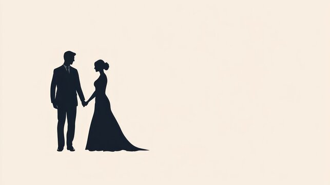 Couple wedding silhouette, minimalist, background, invitation
