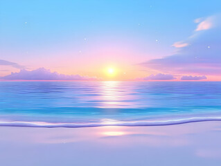 Obraz premium Pastel Sunset Beach Illustration