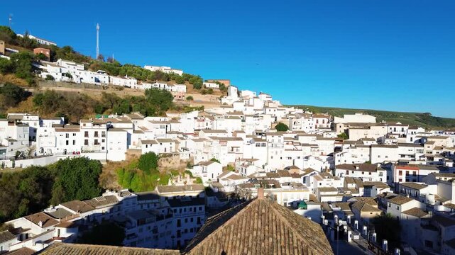 Drone view of Setenil de las Bodegas, Cadiz, Andalucia, Spain