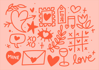 Naklejka premium Cute Love Hand-drawn Doodle Valentine Illustration Vector