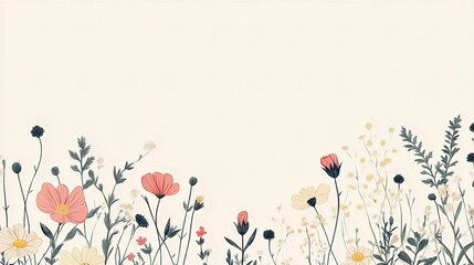 Seamless Hand-Drawn Wild Floral Arrangement with Delicate Lines