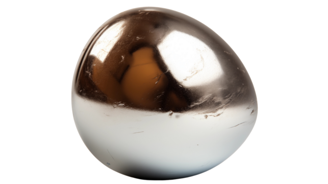 A minimalistic silver egg with a mirror-like surface, ideal for modern decor, studio view, isolated on transparent background.
