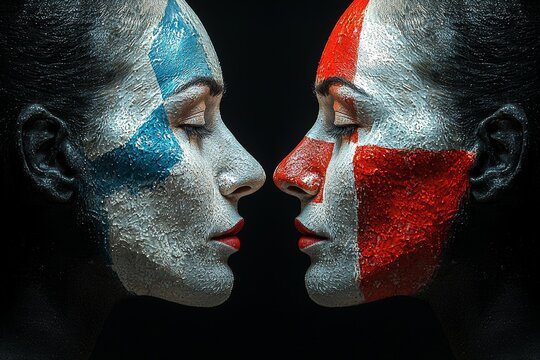 Delving into the balance and tension within dual profile portraits framed by a striking red accent