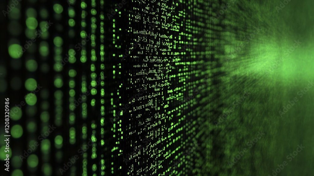 Aufkleber Matrixlike Green Digital Code Cascading in Futuristic Data Display : Generative AI