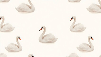 Obraz premium Seamless Pattern of Elegant White Swans Floating on Soft Cream Backdrop