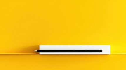 Minimalist pencil on shelf, yellow wall background, workspace