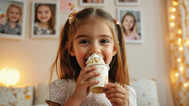 Young girl savoring a sweet cupcake