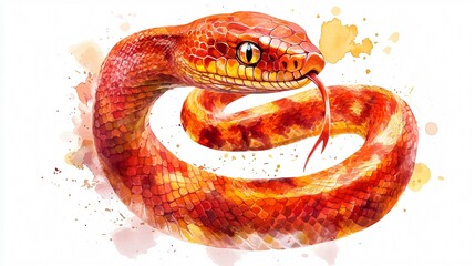 Obraz premium Japanese minimalist red and gold snake illustration for decoration