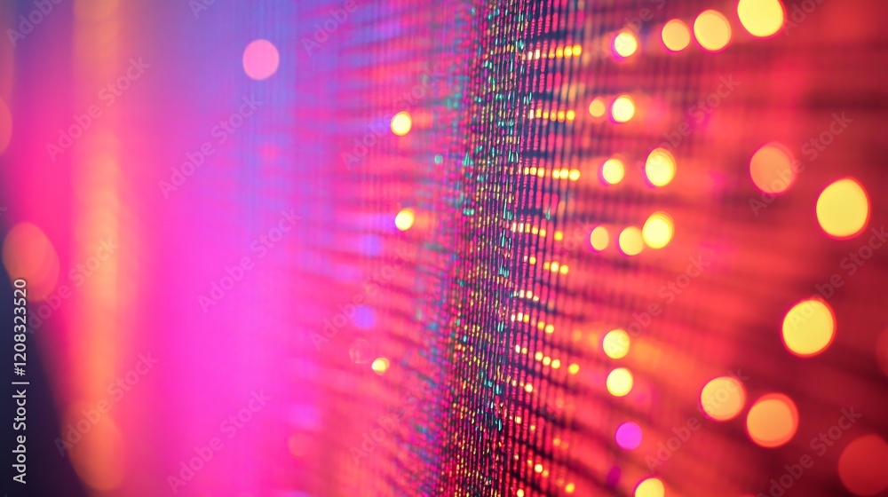 Fototapete Vibrant Abstract LED Light Display with Multicolored Bokeh in Dynamic Motion : Generative AI