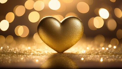 Fototapeta premium elegant gold heart shape surrounded by soft bokeh lights giving a refined touch