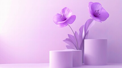 Obraz premium Elegant 3D Rendering of Purple Flower with Geometric Shapes