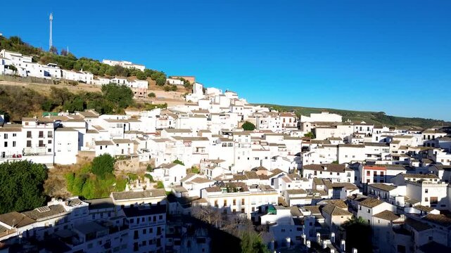Drone view of Setenil de las Bodegas, Cadiz, Andalucia, Spain