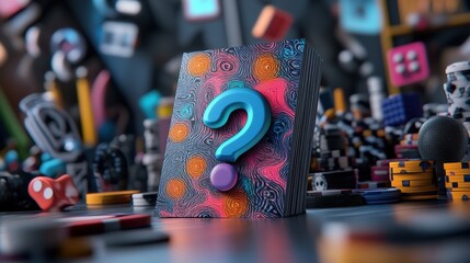 A trivia question card with a fun riddle and colorful artwork in the background