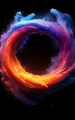 "Vivid Circular Paint Explosion on a Black Background with Dynamic Textures"

