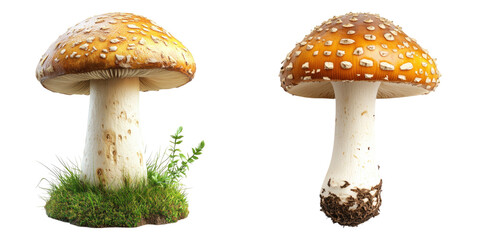 Obraz premium Mushroom isolated on transparent background, PNG die-cut, Set of