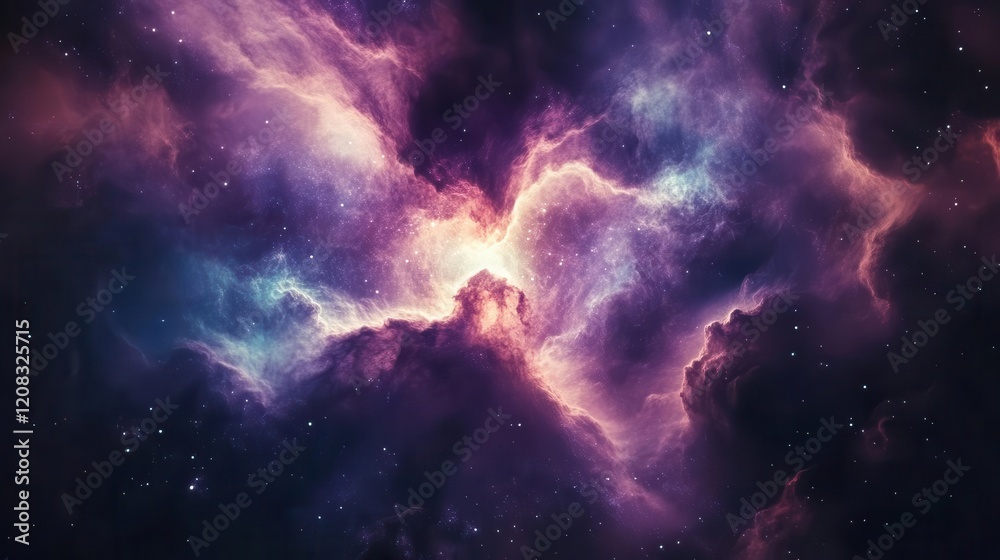 Canvas Prints a mesmerizing cosmic nebula swirling with iridescent purples and teals, featuring luminous geometric