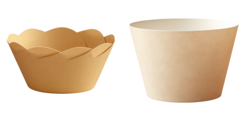 Paper bowl for food isolated on transparent background, PNG die-cut, Set of