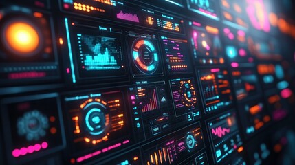 Futuristic Data Wall Displays Analytics, Server Room