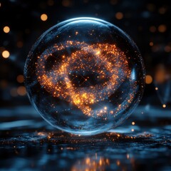 Digital Network Grid: Abstract Sphere with Interconnected Data Particles