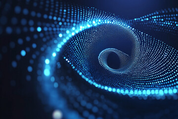 Futuristic Blue Abstract Design with Digital Vortex, Glowing Spiral Energy, and Swirling Particle Motion for Technology Backgrounds