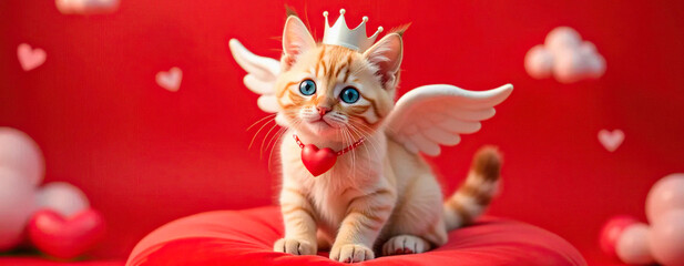 cat with heart | Happy Day Valentine&acute;s | Commercial | Cute | Sky Background | Background for a love project  