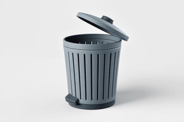 A gray plastic trash can with a flip-top lid, ideal for indoor or outdoor use.