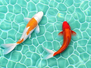 Koi Fish in Turquoise Water 3D Illustration